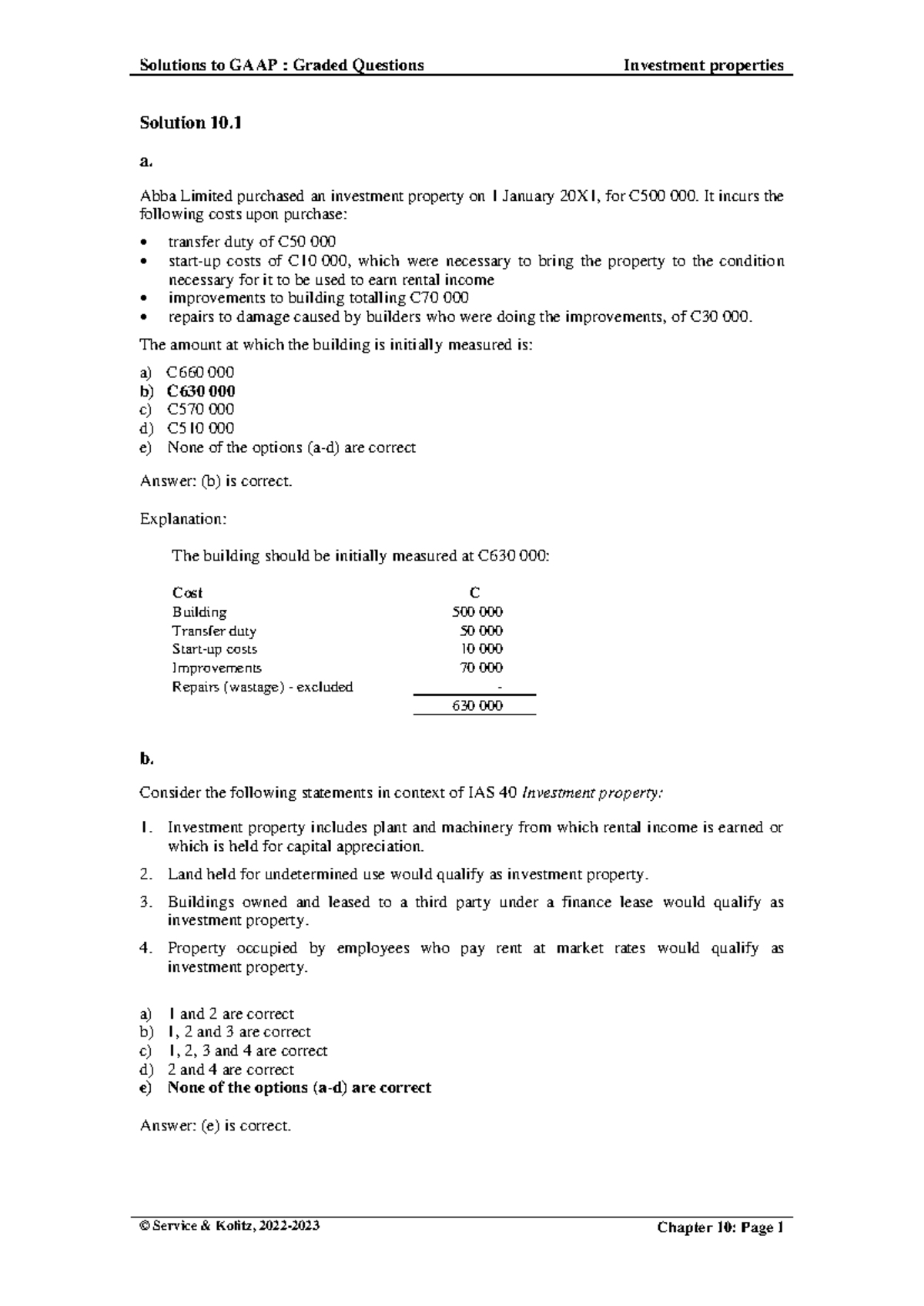 10 Investment Properties s22 Final Solution 10. a. Abba Limited