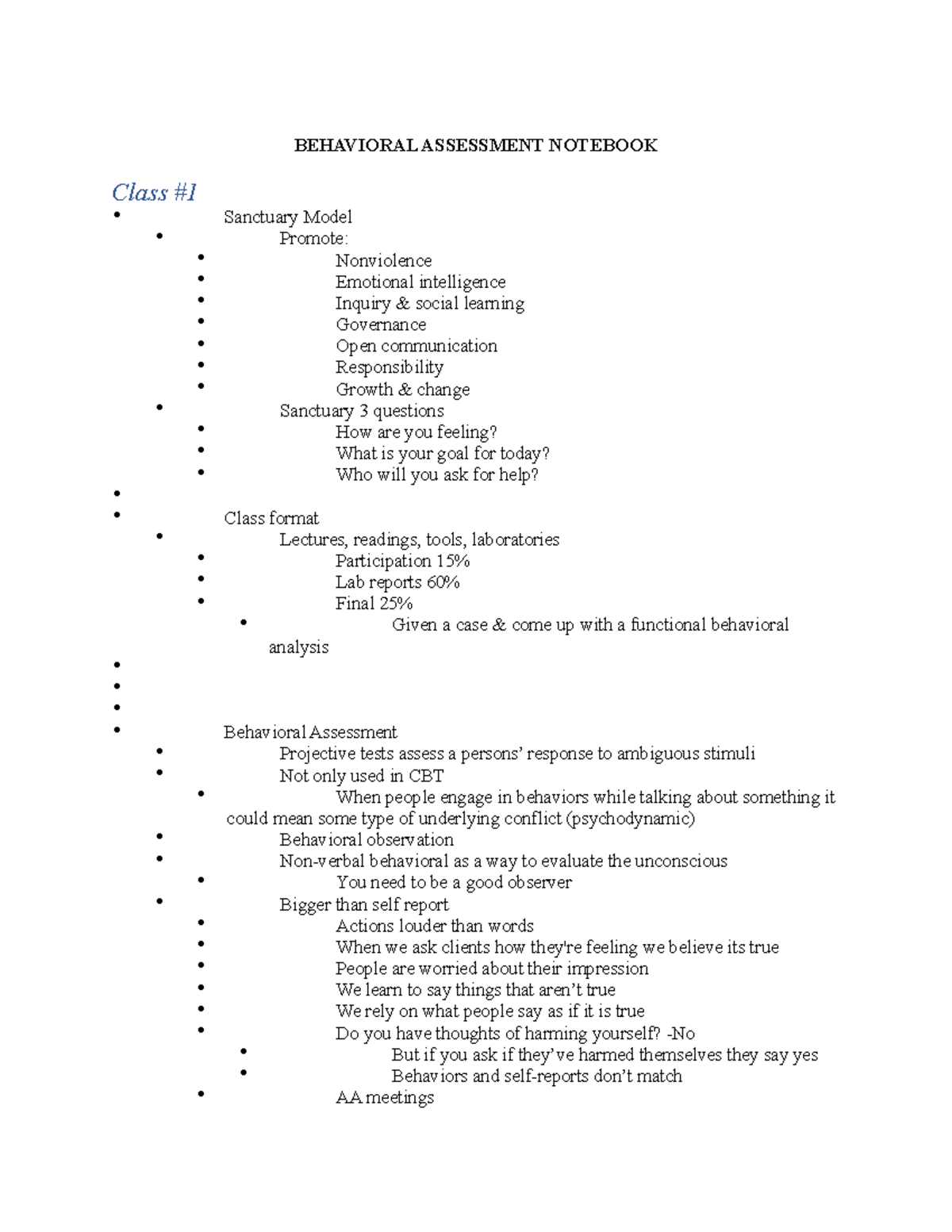 Behavioral Assessment Psychology Example