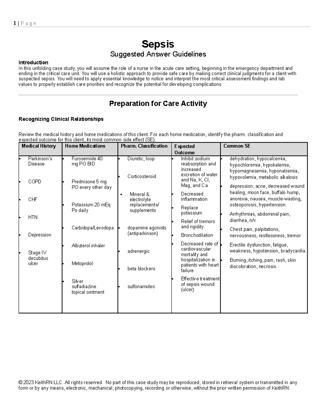 nursing case study septic shock