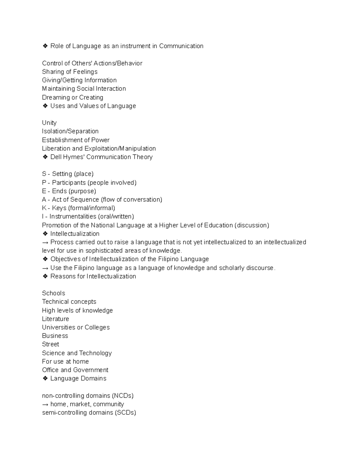 Language Domain - Notes - Role of Language as an instrument in ...