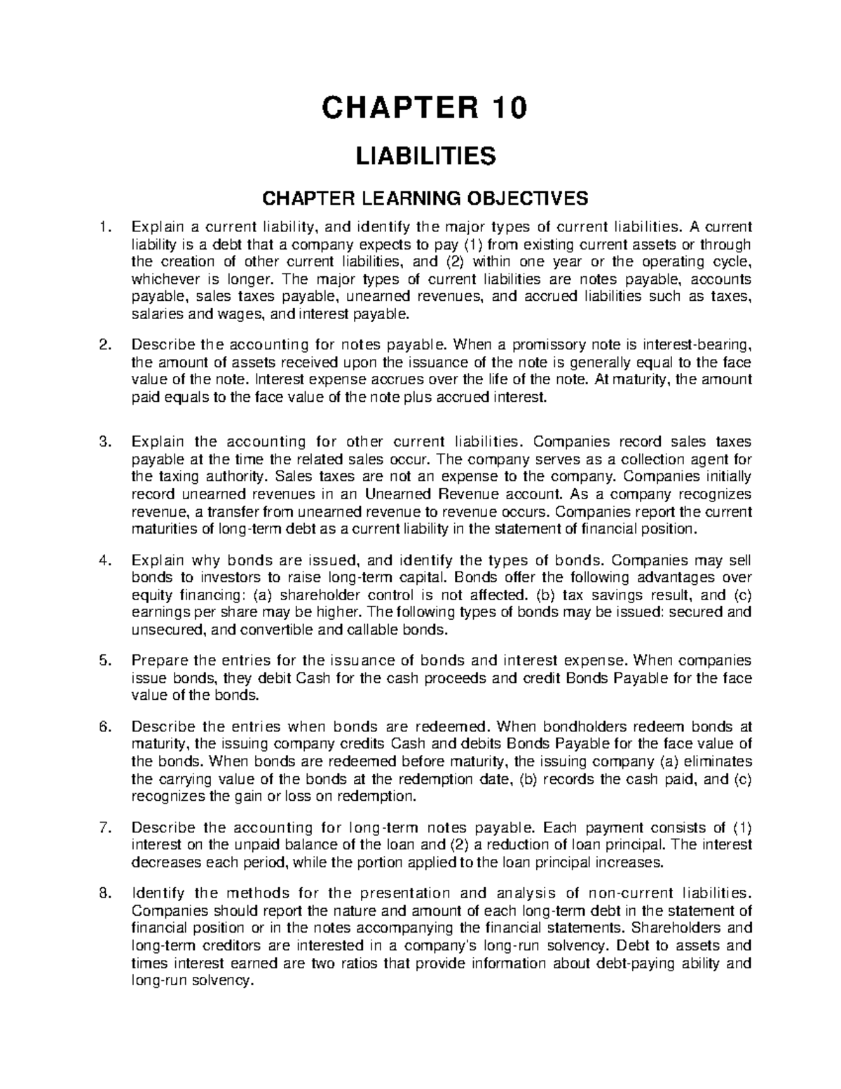 Ch10 - Testbank - CHAPTER 10 LIABILITIES CHAPTER LEARNING OBJECTIVES ...