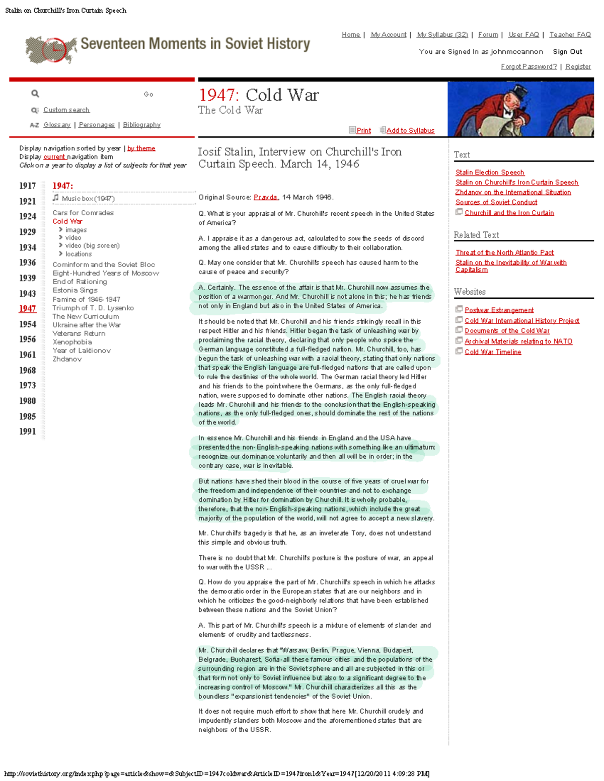 1946 Stalin Iron Curtain Speech Notes Stalin on Churchill's Iron