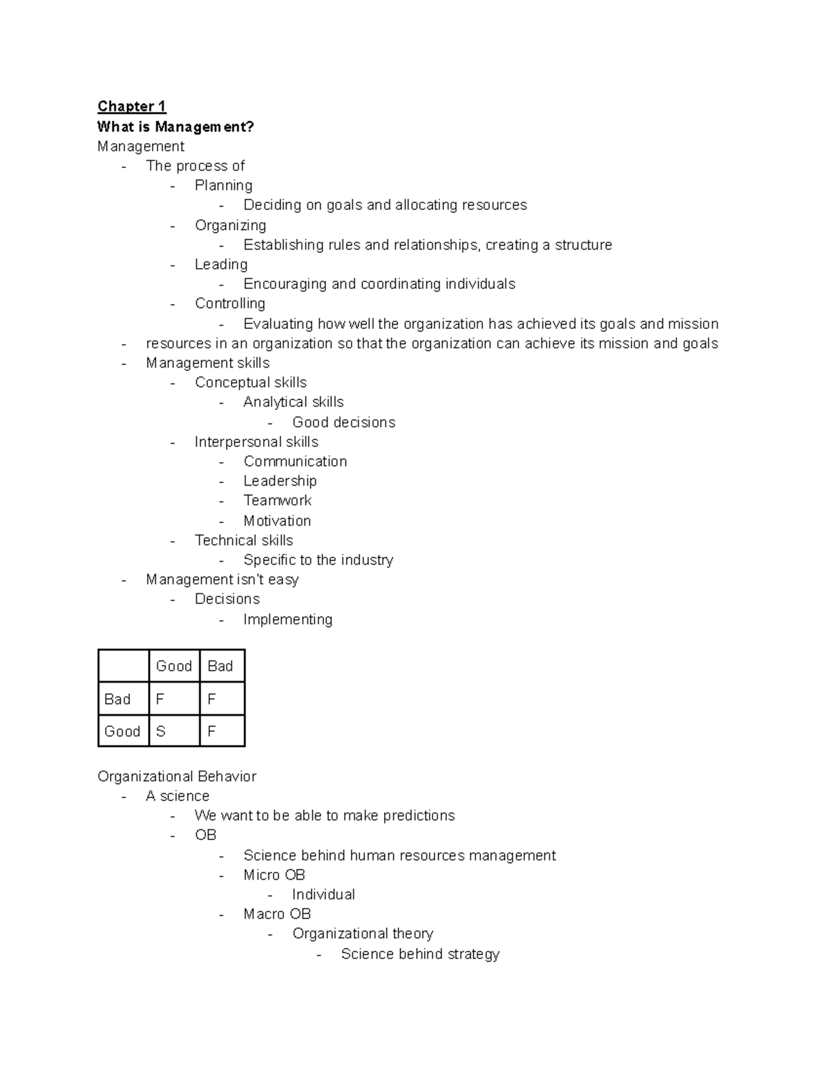 Organizational Behavior Notes - Chapter 1 What is Management ...