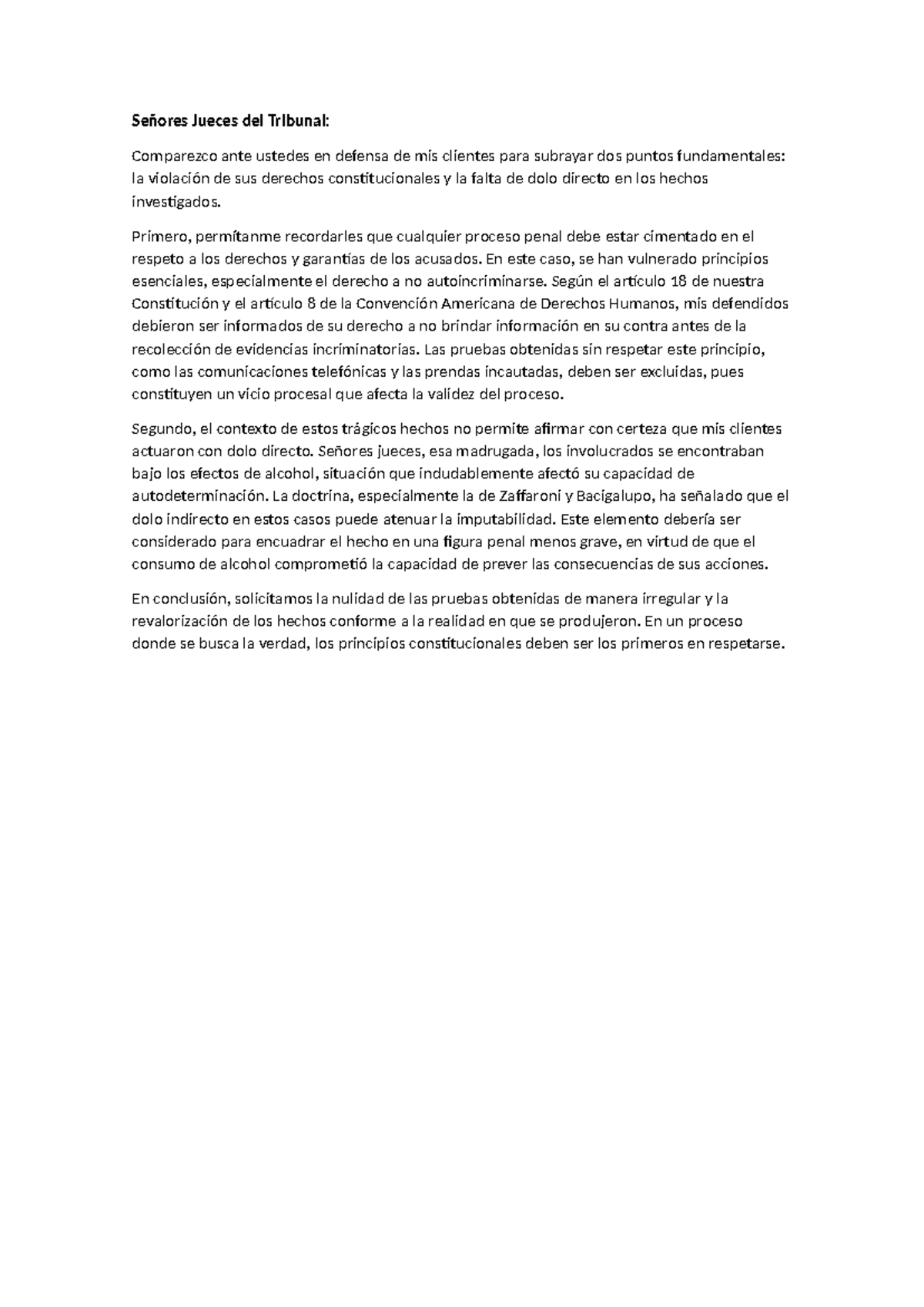 Practica profesional 4 alegatos - Señores Jueces del Tribunal ...