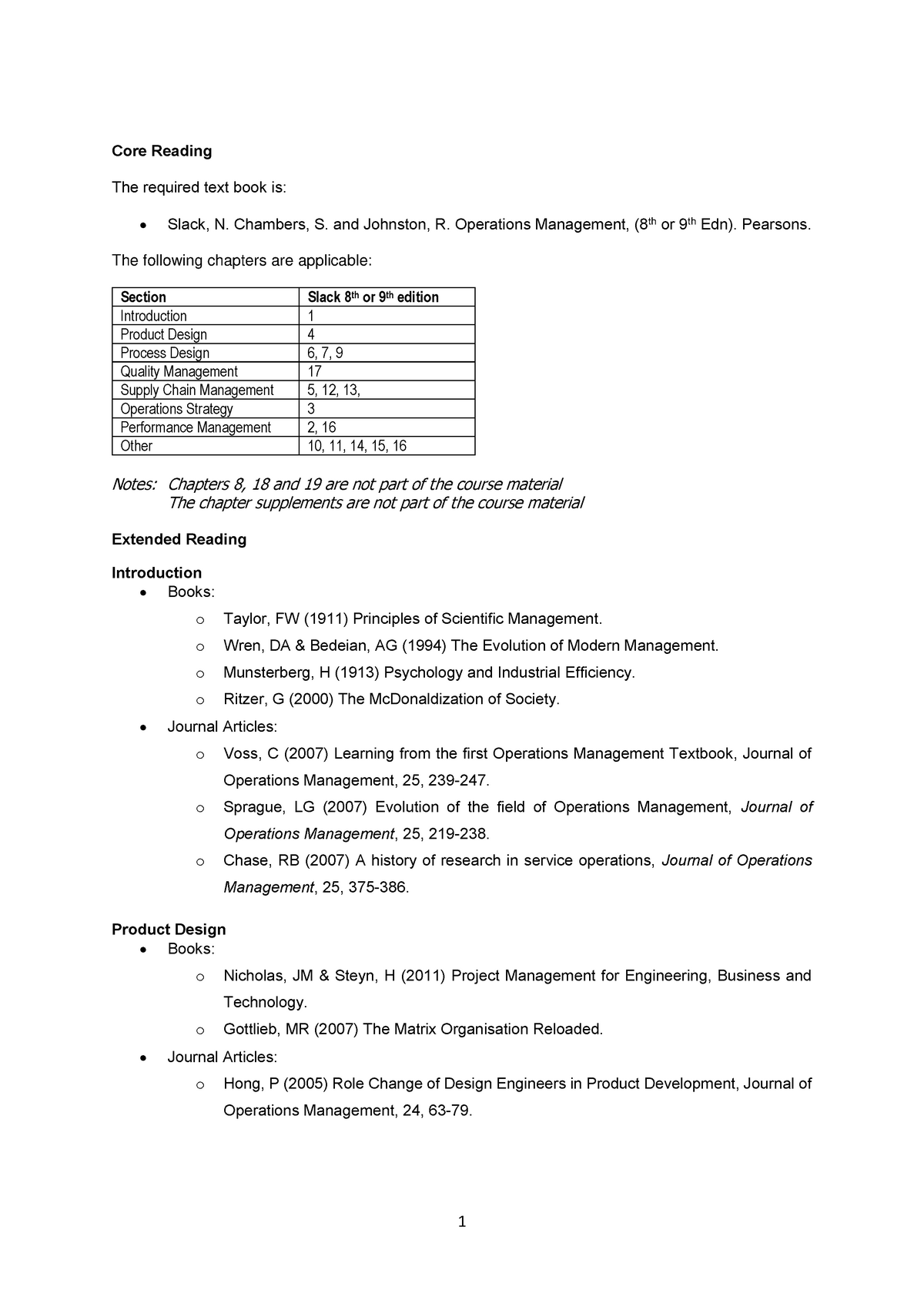 Reading list mba acct - 1 Core Reading The required text book is: Slack ...