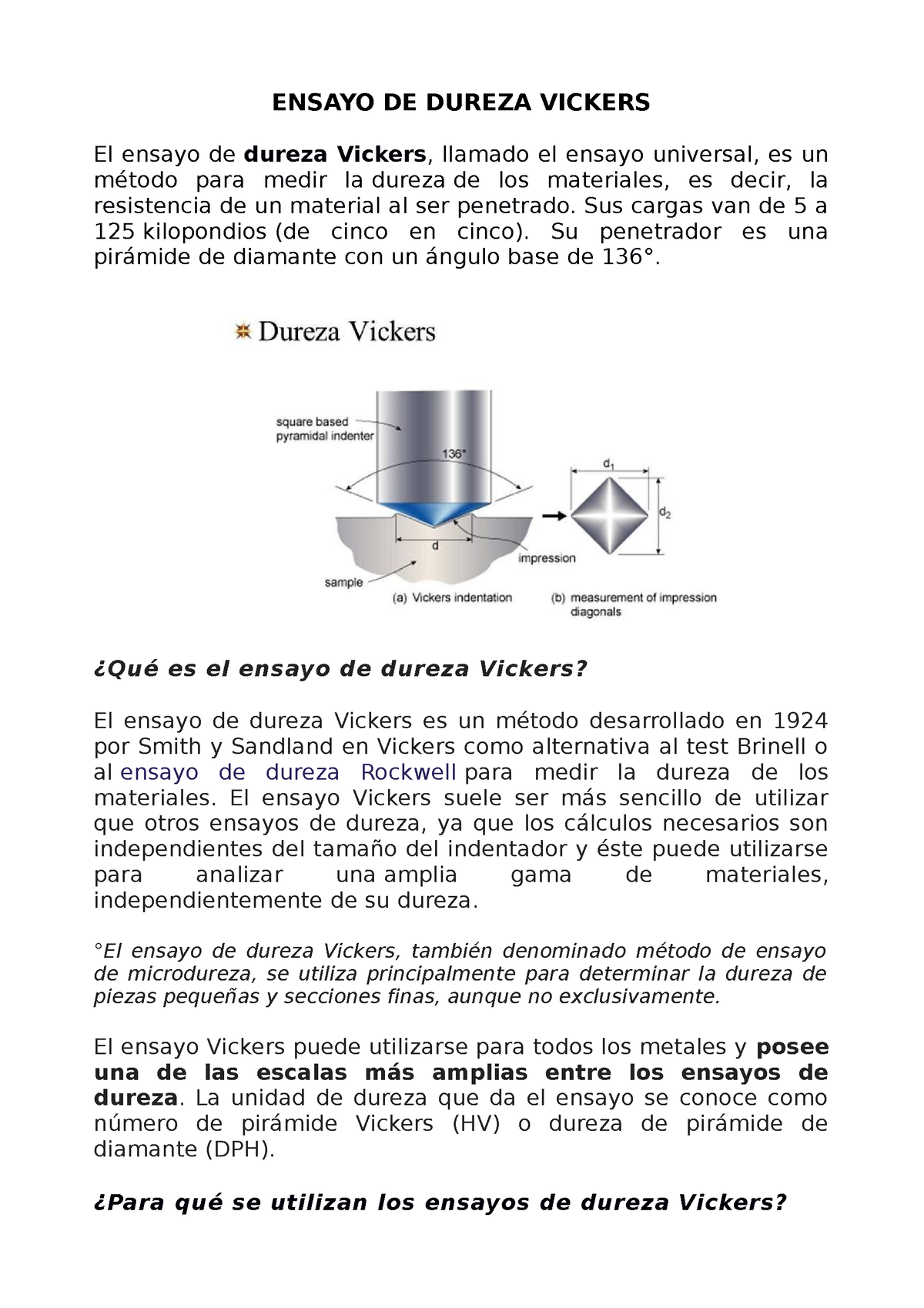 Ensayo DE Dureza Vickers - ENSAYO DE DUREZA VICKERS El Ensayo De Dureza ...