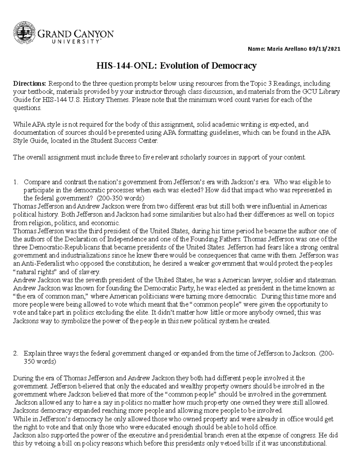 HIS144 Evolution of Democracy Worksheet Maria Arellano Name Maria Arellano 09/13/ HIS144