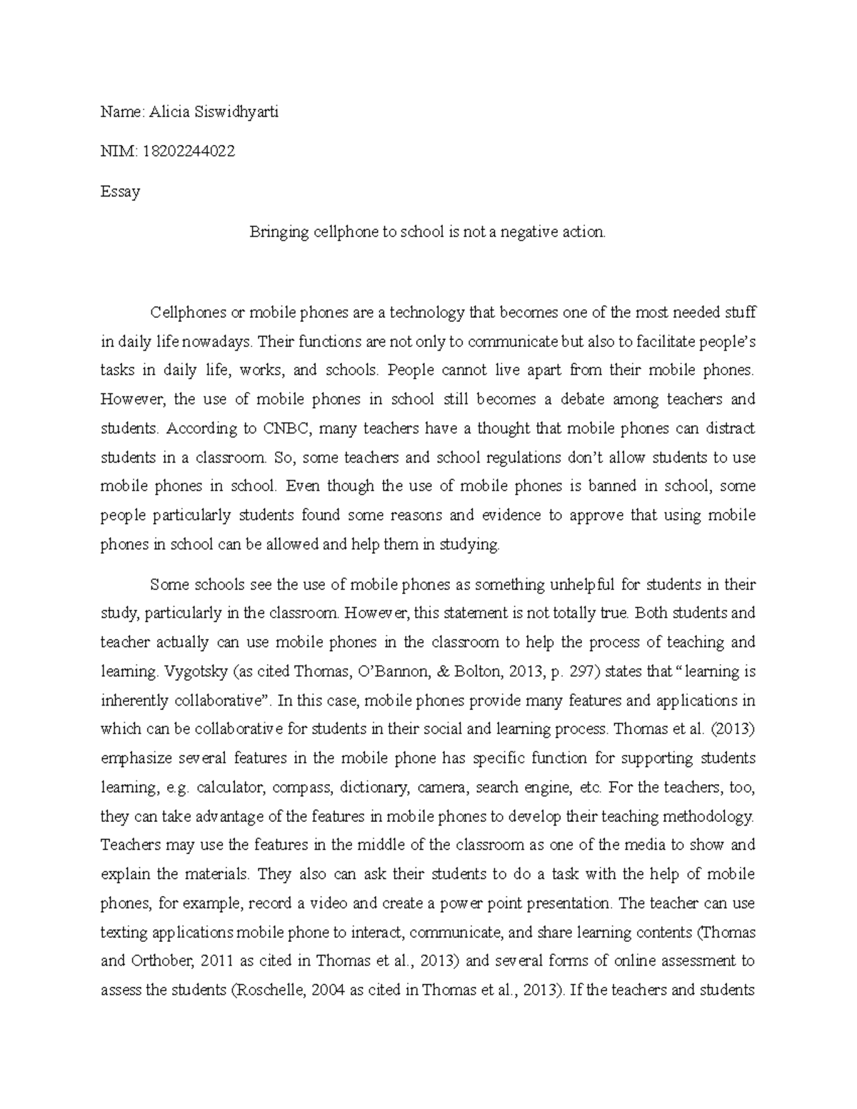 argumentative essay about bringing cellphones in school