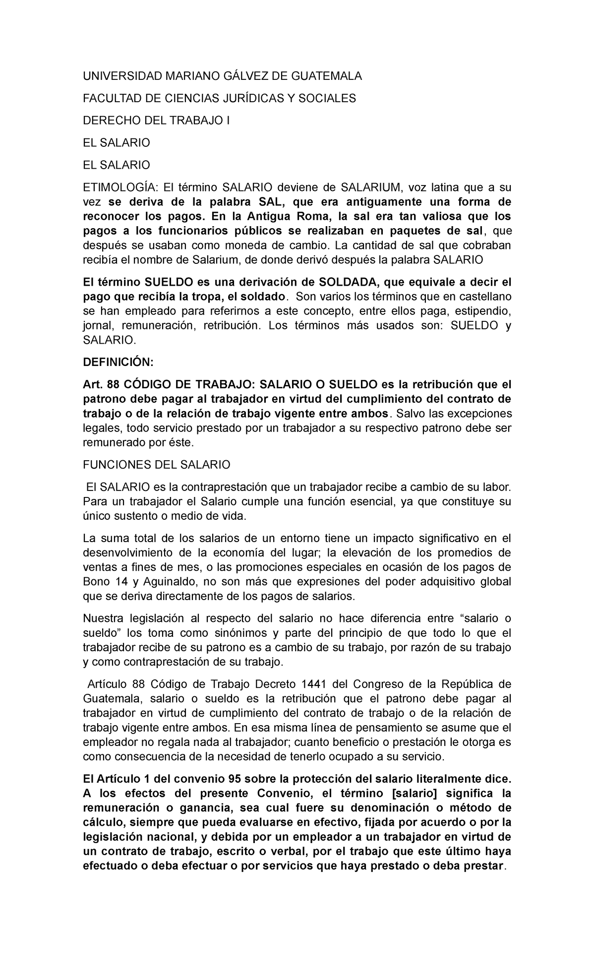 EL Salario - notas - UNIVERSIDAD MARIANO GÁLVEZ DE GUATEMALA FACULTAD ...