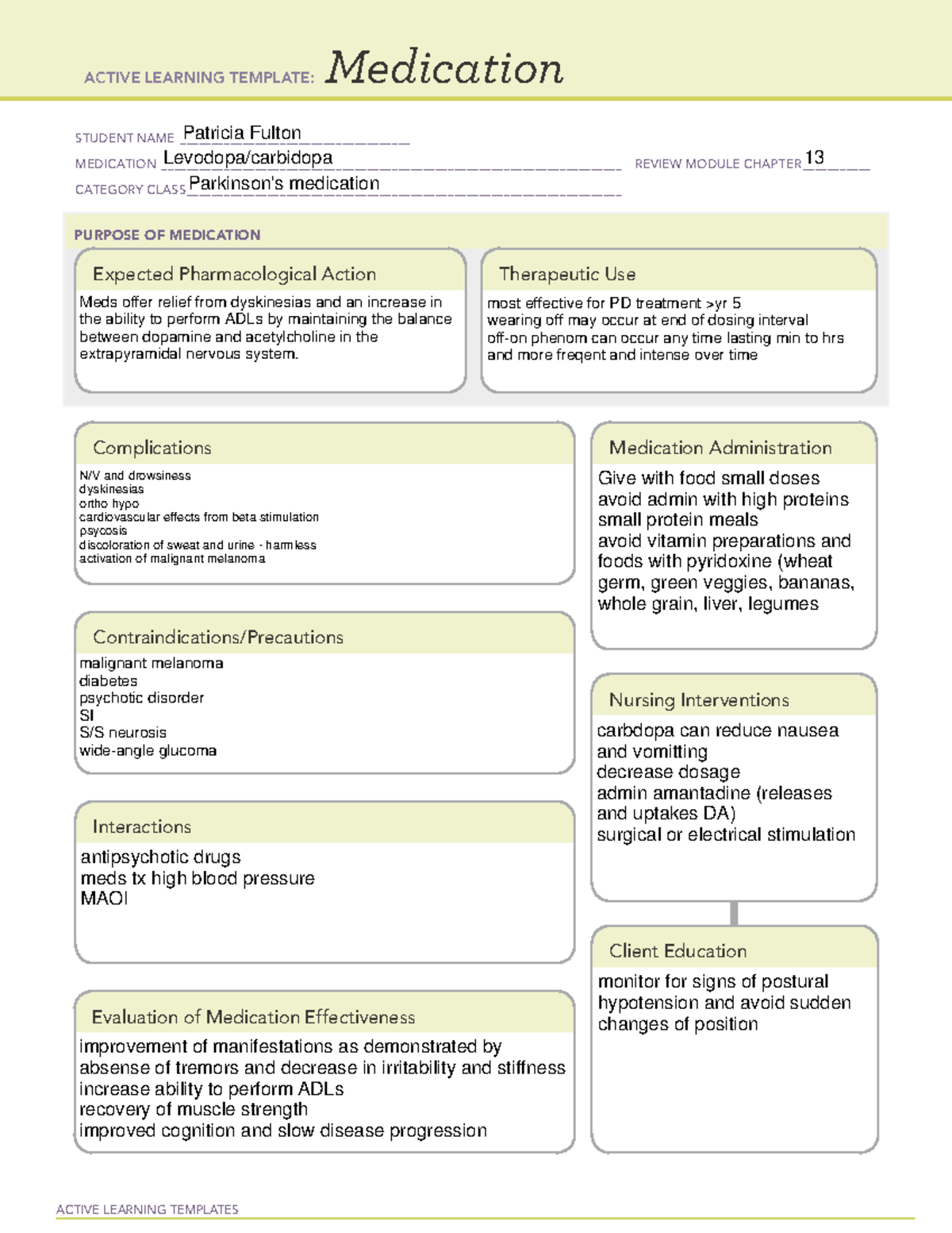 Parkinson med template - ACTIVE LEARNING TEMPLATES Medication STUDENT ...