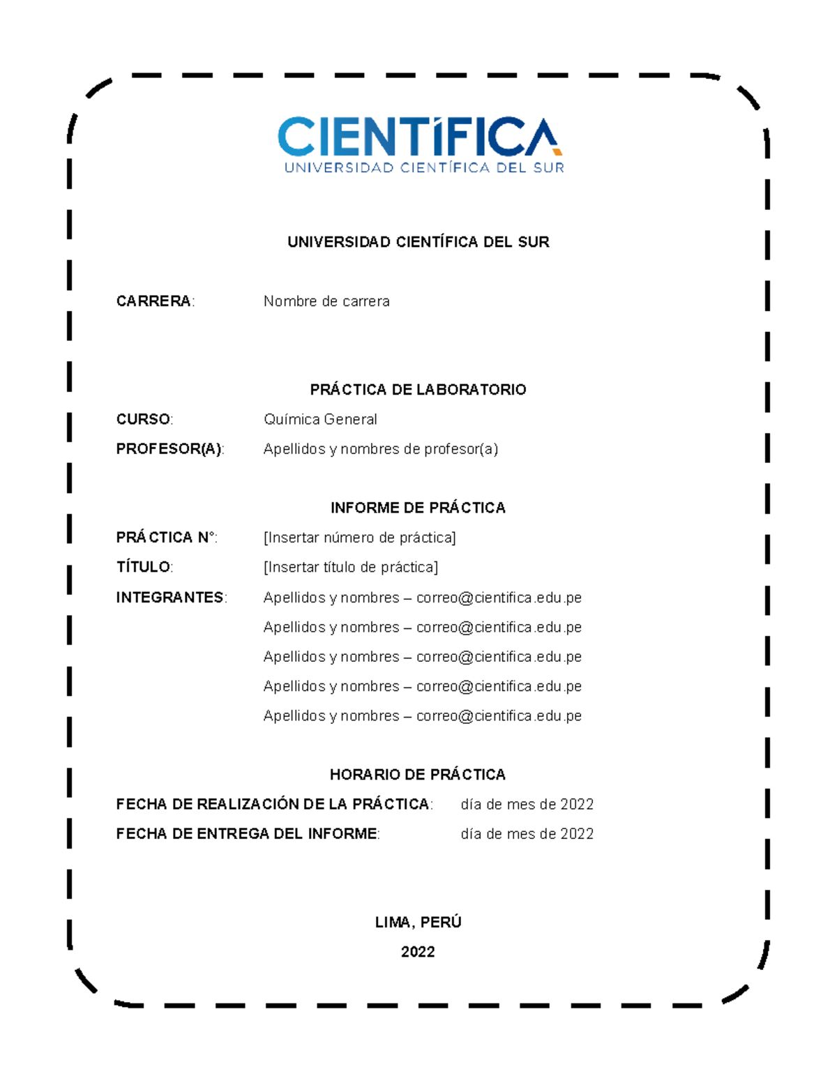 Plantilla De Informe De Laboratorio - UNIVERSIDAD CIENTÍFICA DEL SUR ...