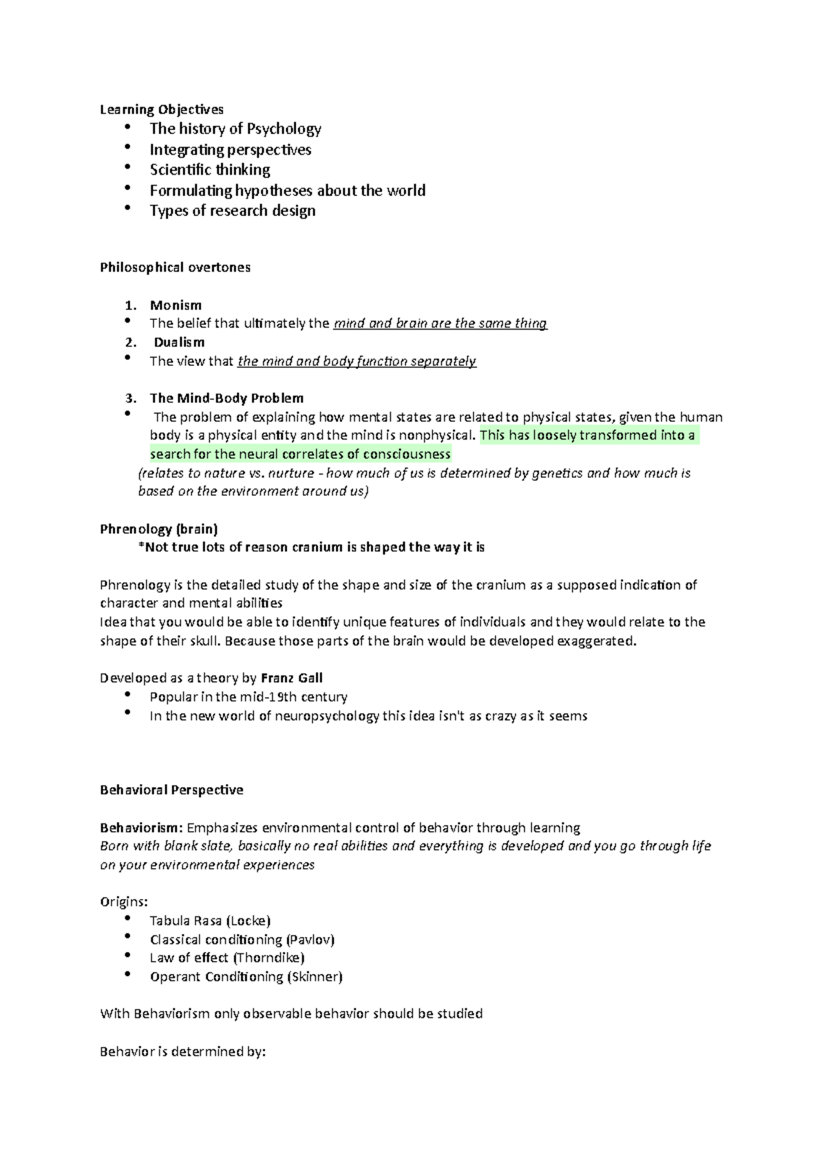 Lecture 2 - critical thinking notes - Learning Objectives The history ...
