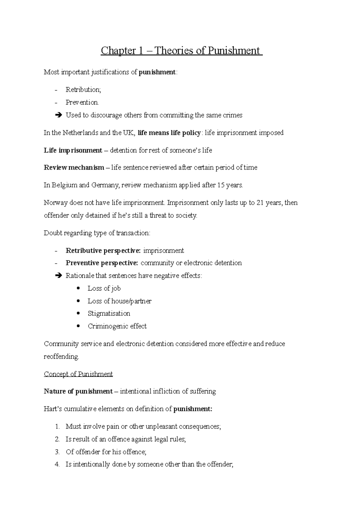 Summary Everything Criminal Law - Chapter 1 – Theories of Punishment ...