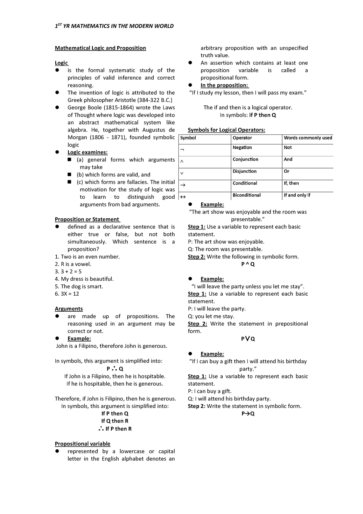 Mathematical Logic and Proposition - Mathematical Logic and Proposition ...