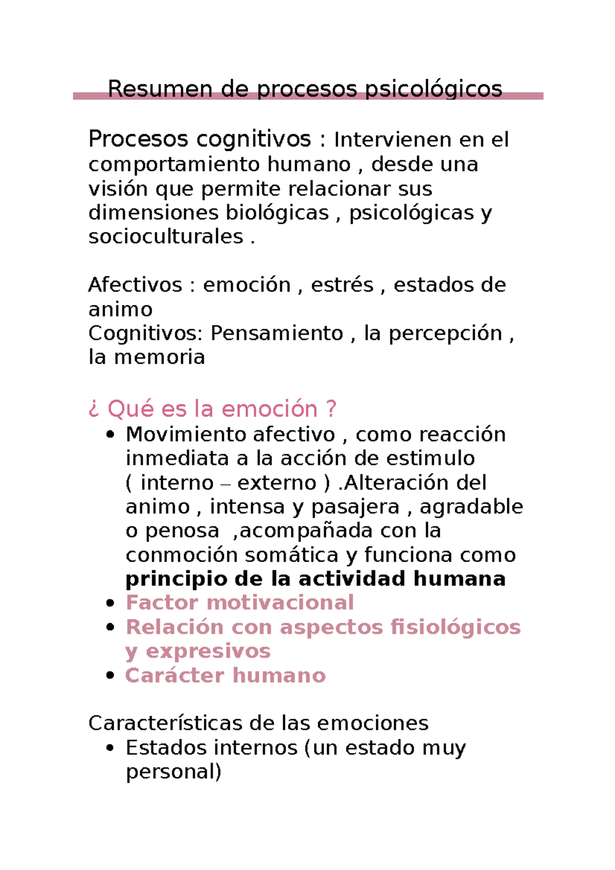 Apuntes De Procesos Psicológicos Básicos Del Ser Humano Procesos Cognitivos Intervienen En