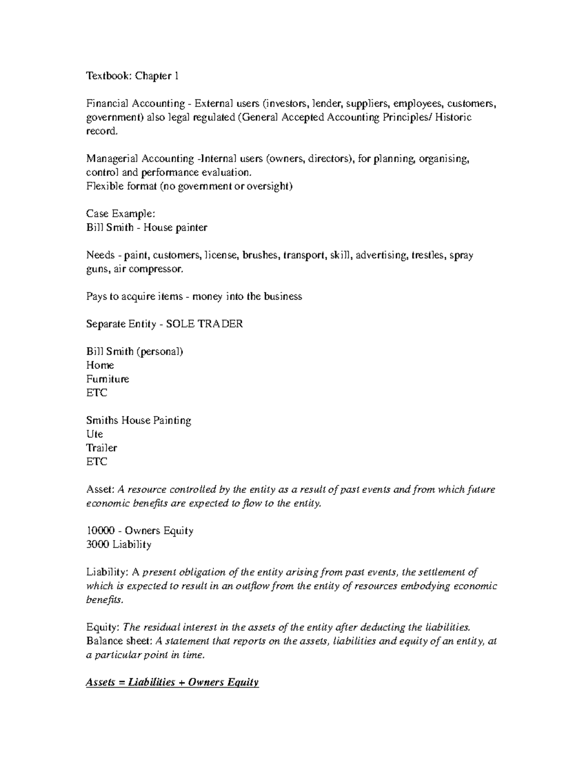 Lecture note, lectures 1-7 - Textbook: Chapter 1 Financial Accounting ...