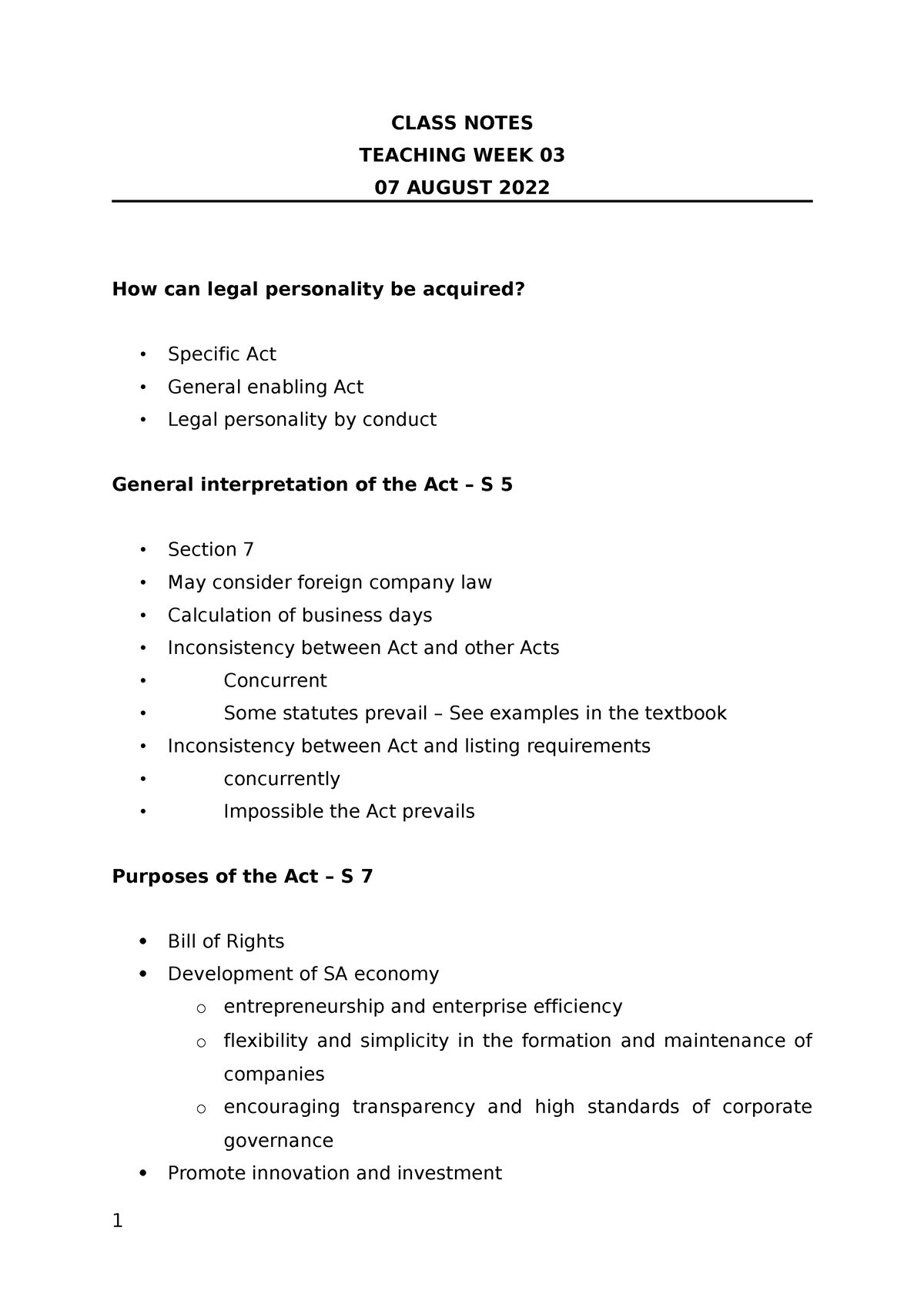 Class notes 2023 - a brief record of something written down to assist