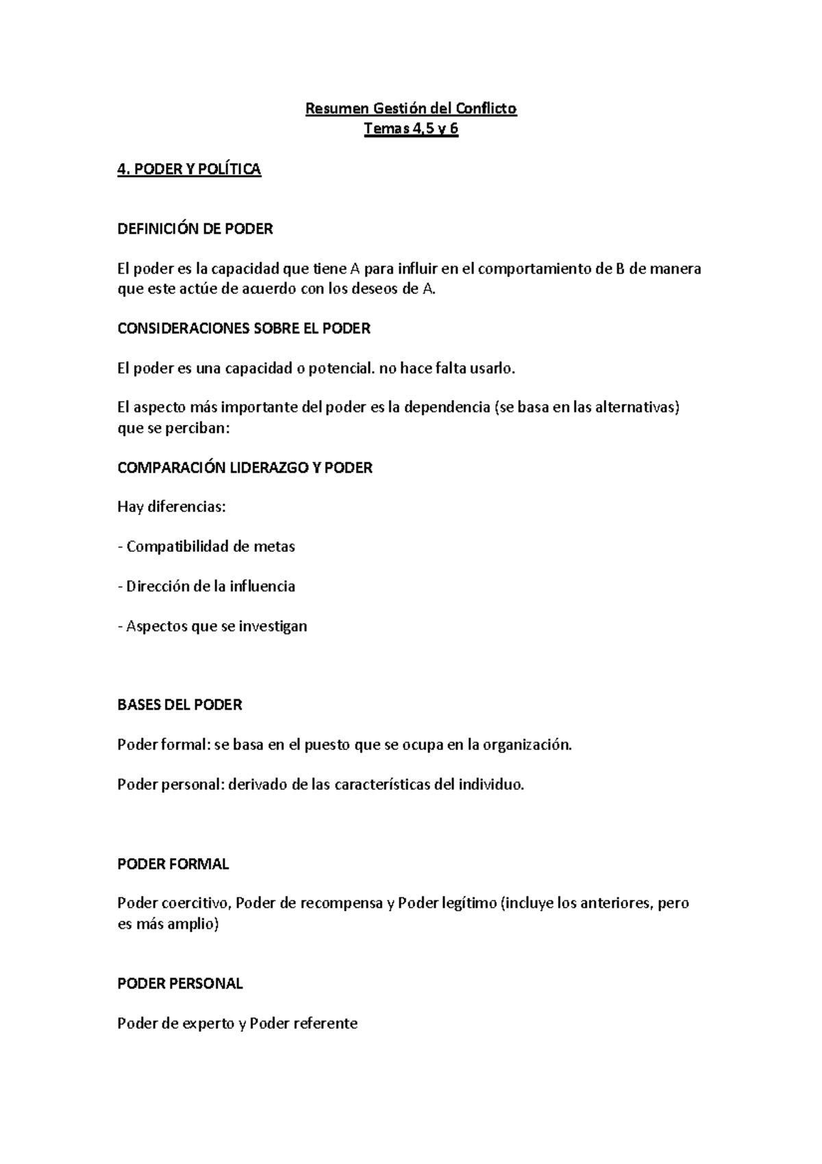 Resumen Gestión del Conflicto Temas 4,5 y 6 - PODER Y POLÍTICA ...