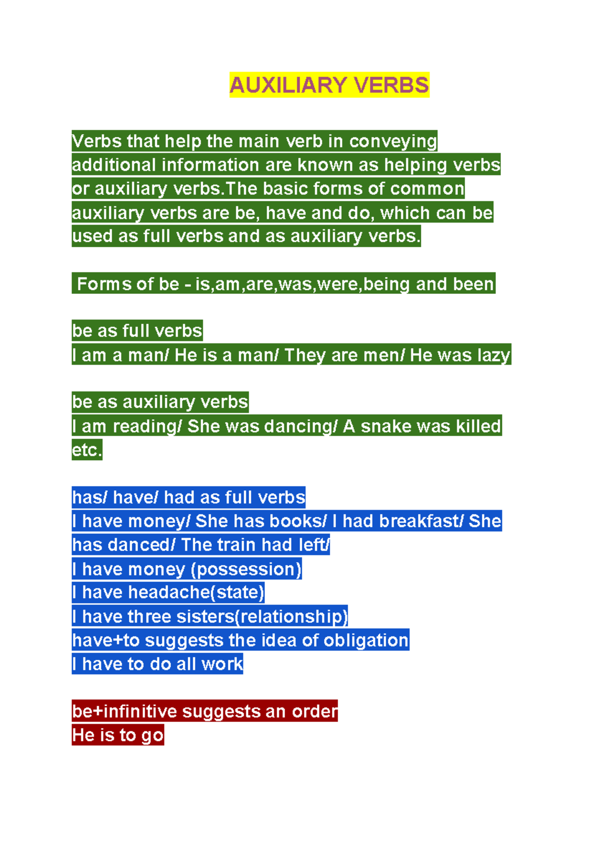 Auxiliary Verbs Practice materials AUXILIARY VERBS Verbs that help the main verb in