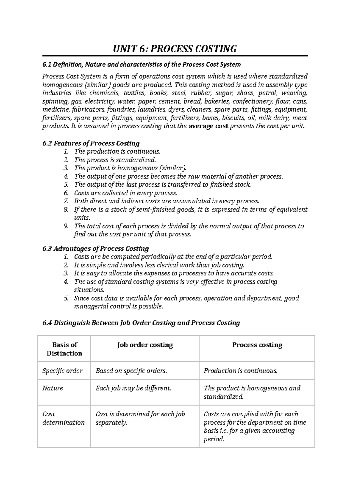 UNIT 6 Process Costing - UNIT 6: PROCESS COSTING 6 Deiniion, Nature and ...