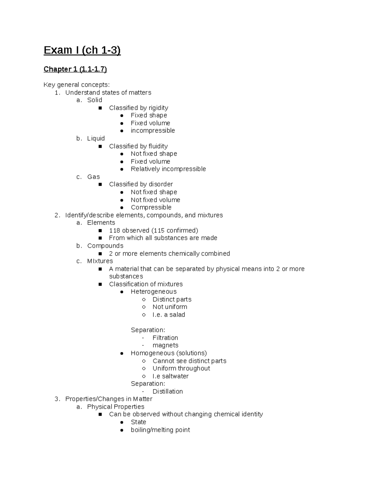 Exam 1 review - Exam I (ch 1-3) Chapter 1 (1.1-1) Key general concepts ...