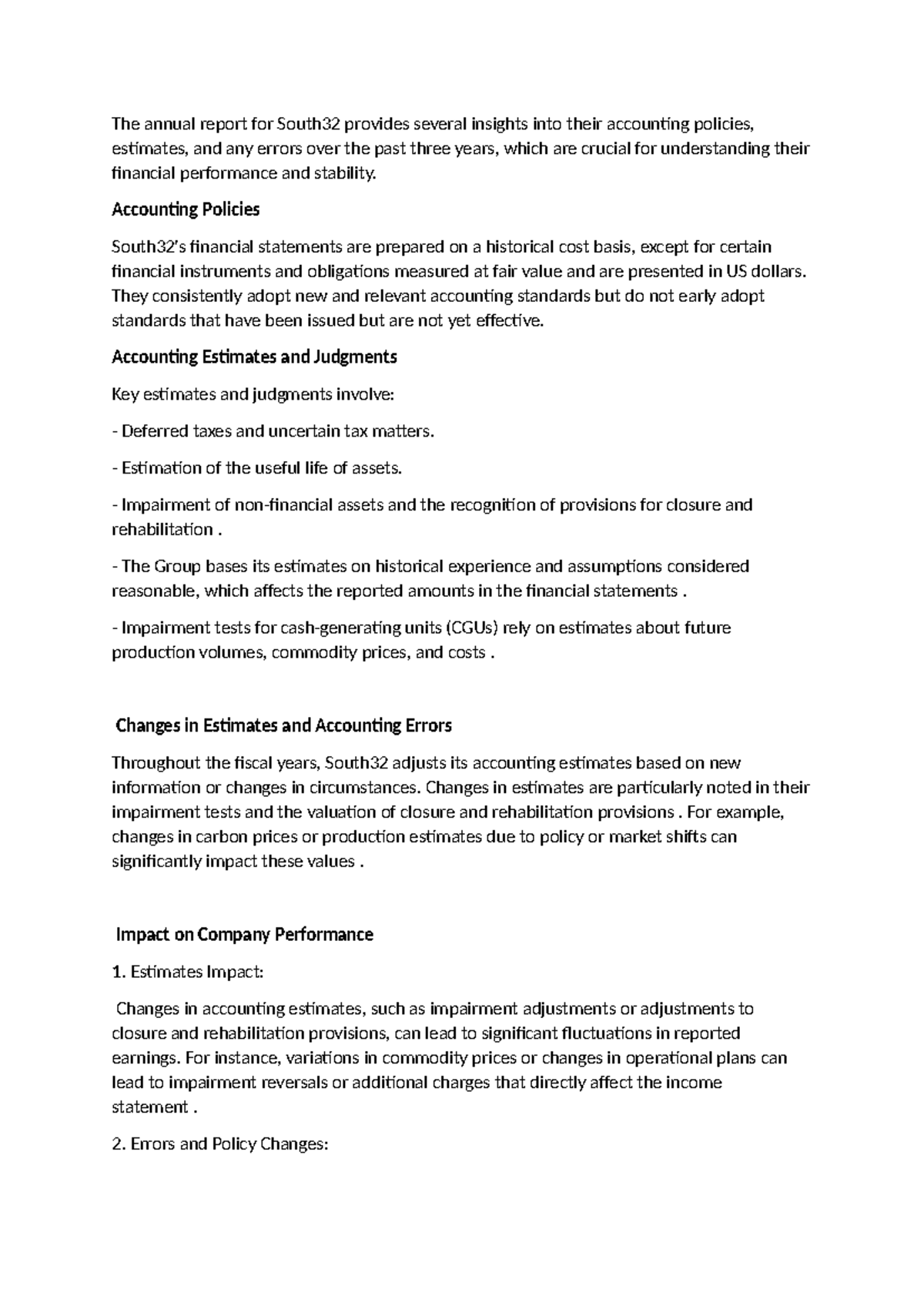 AF 210 assignment question 2 - The annual report for South32 provides ...