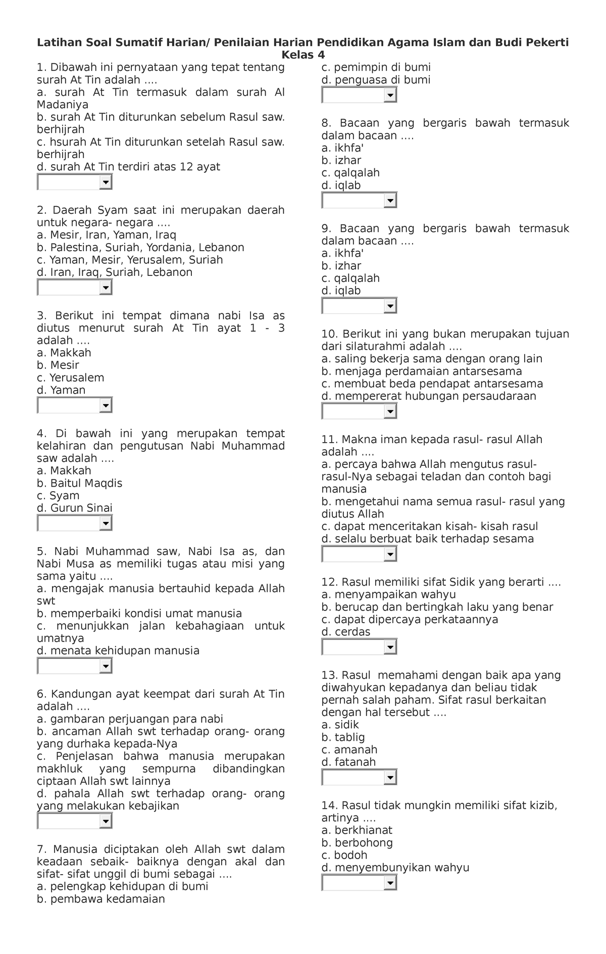 3 JUNI 2023 SOAL PAI Kelas 4 - Kelas 4 Dibawah Ini Pernyataan Yang ...