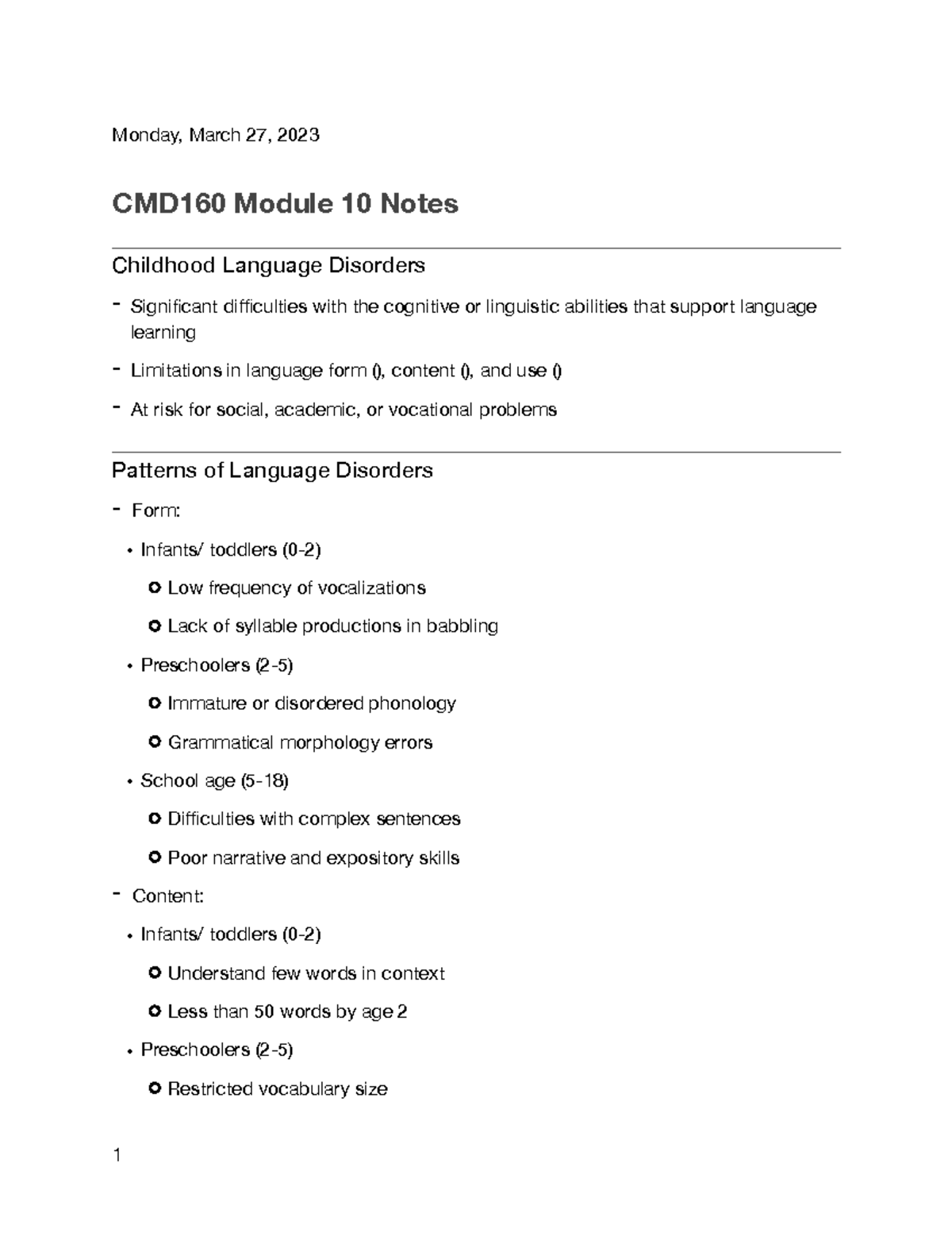 CMD160 Module 10 - Monday, March 27, 2023 CMD160 Module 10 Notes ...