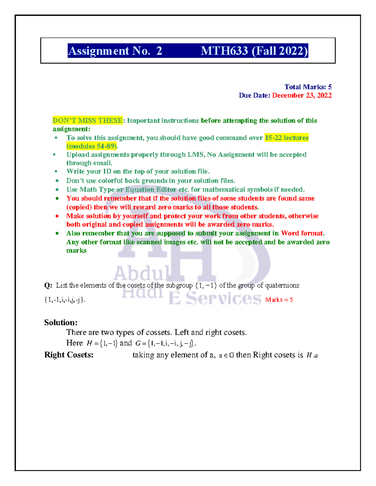 mth633 assignment 3 solution 2022