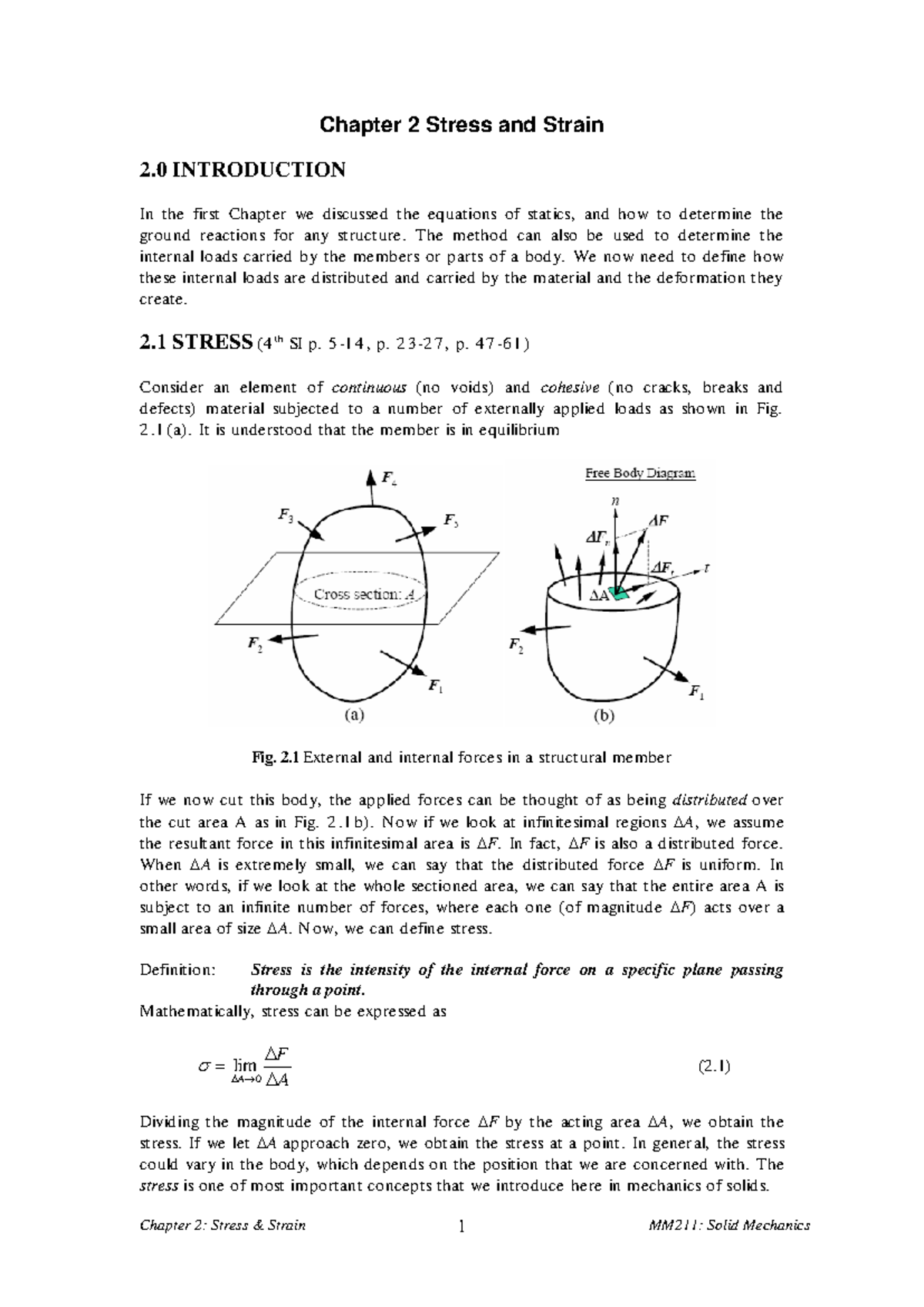 Cv211 notes - ddd - Chapter 2 Stress and Strain 2 INTRODUCTION In the ...