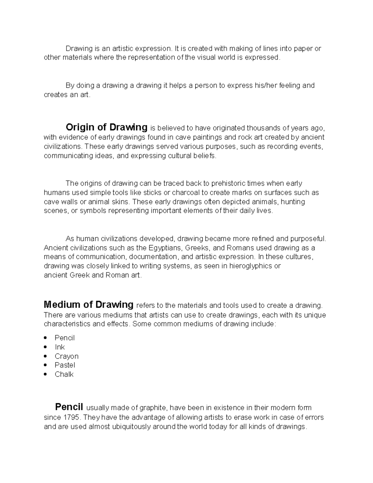 Visual ARTS Notes - Drawing is an artistic expression. It is created ...