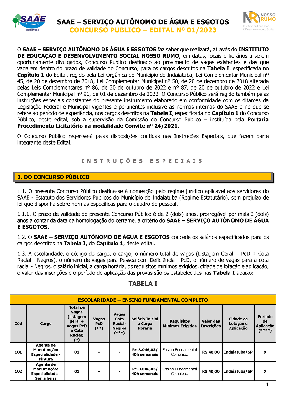 Edital De Abertura Indaiatuba - SAAE – SERVI«O AUT‘NOMO DE ¡GUA E ...