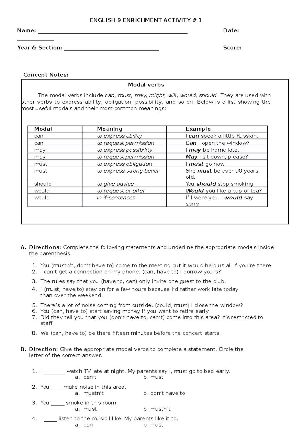 English 9 Enrichment Activity #1 - ENGLISH 9 ENRICHMENT ACTIVITY # 1 ...