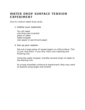 Surface Tension Experiment: Water Drop Races