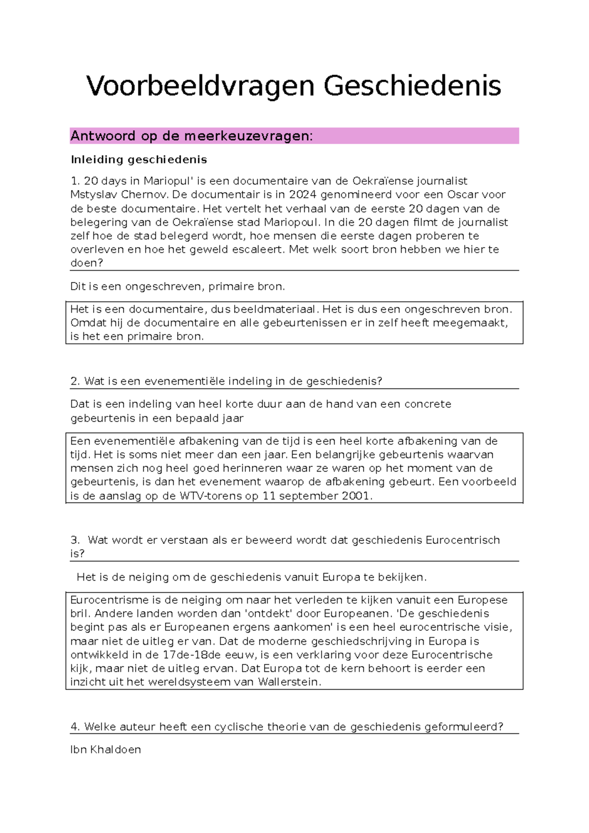 Voorbeeldvragen ingevuld + uitleg Geschiedenis Sociaal Werk 1 ...
