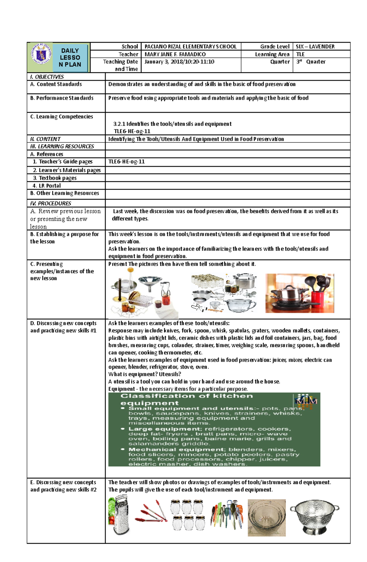 Utensils USED IN FOOD Preservation & Substitute Utensils School