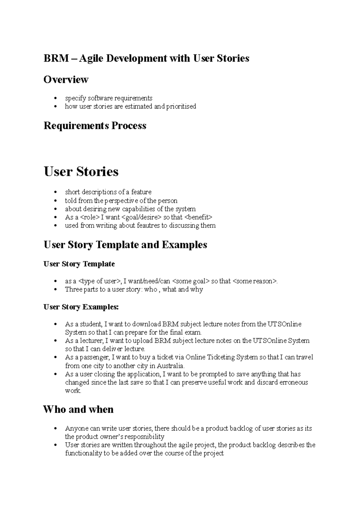 BRM Agile Development with User Stories - BRM – Agile Development with ...