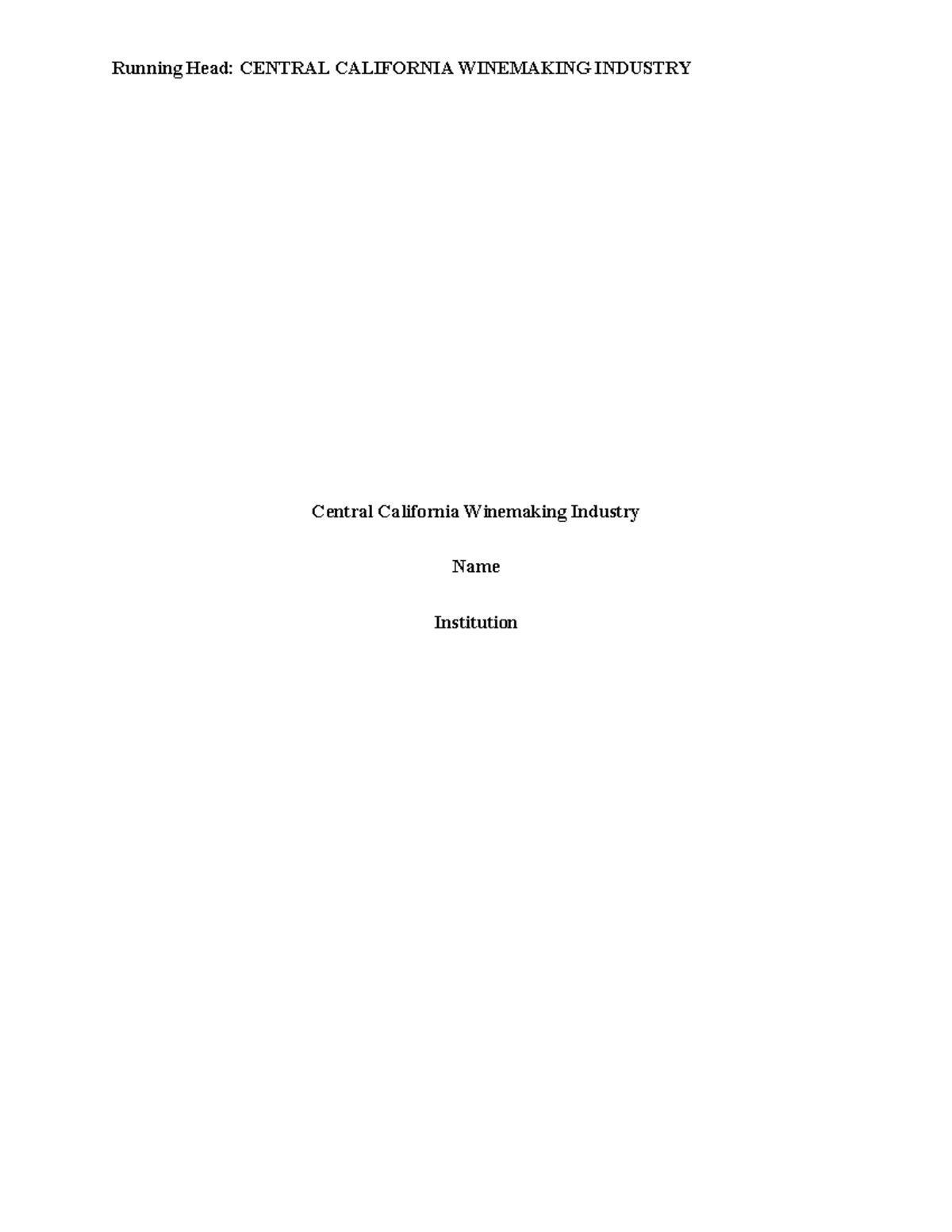 Central California Winemaking Industry Running Head CENTRAL