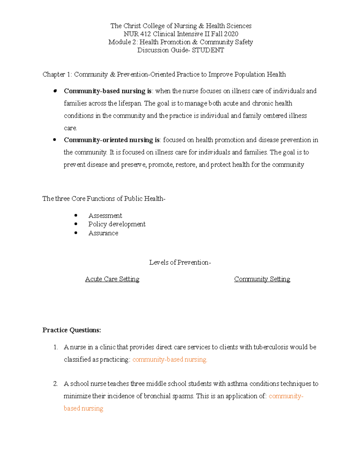 Module 2 Discussion Guide - NUR 412 Clinical Intensive II Fall 2020 ...