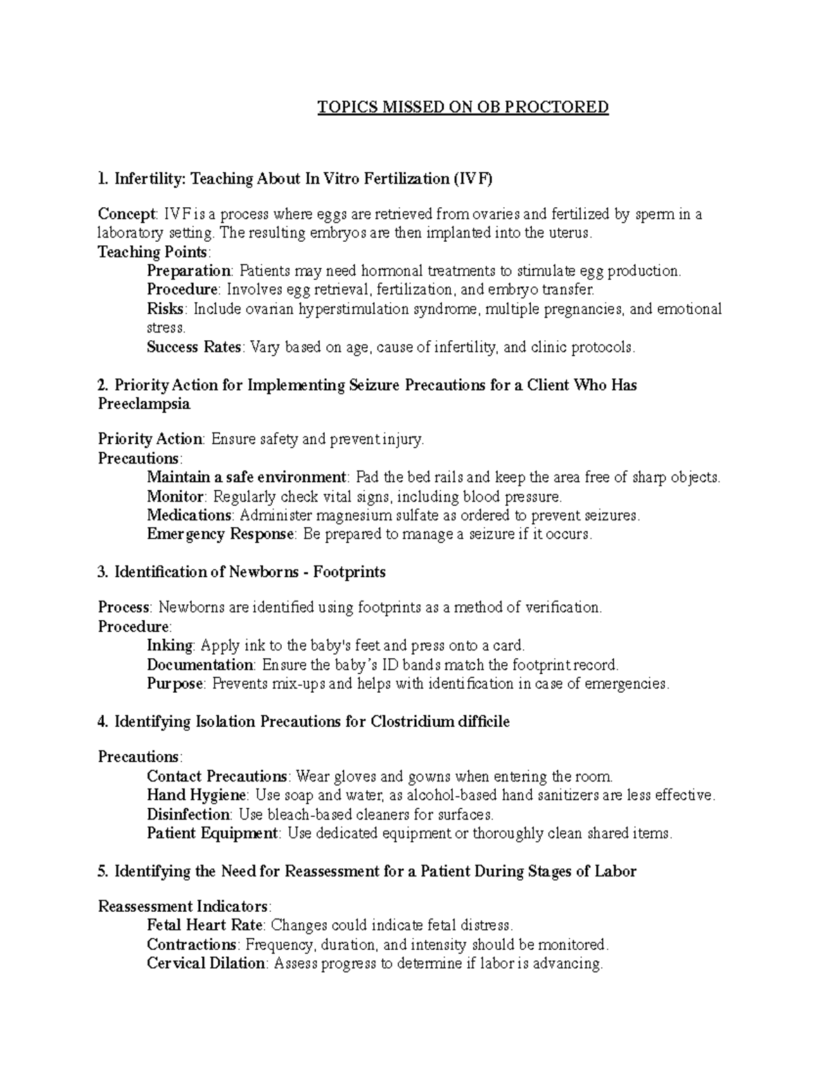 Topics FOR OB Proctored TO Practice - TOPICS MISSED ON OB PROCTORED ...