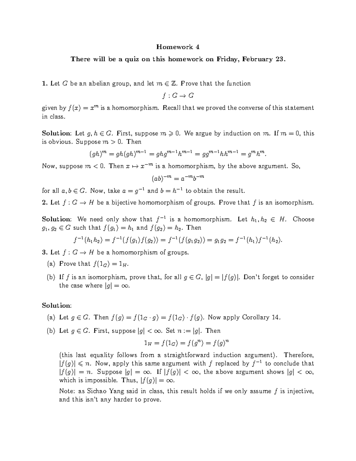 HW4 - Answers Included - Homework 4 There will be a quiz on this ...