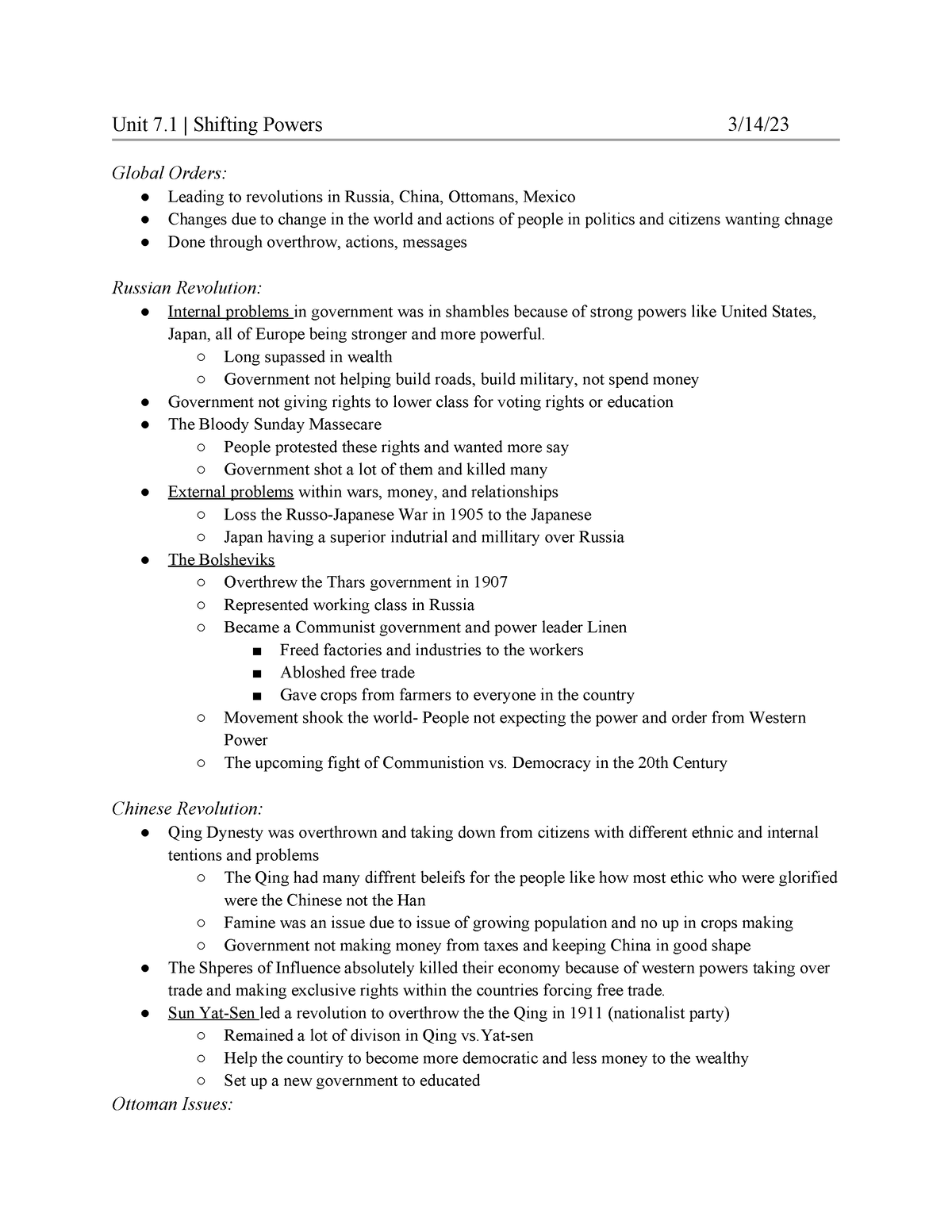 Unit 7.1 Notes - Unit 7 | Shifting Powers 3/14/ Global Orders: Leading ...