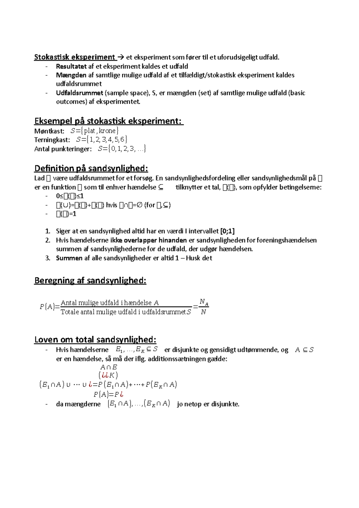 Noter (Sandsynlighedsregning) 2021/2022 - Sandsynlighedsregning Og ...