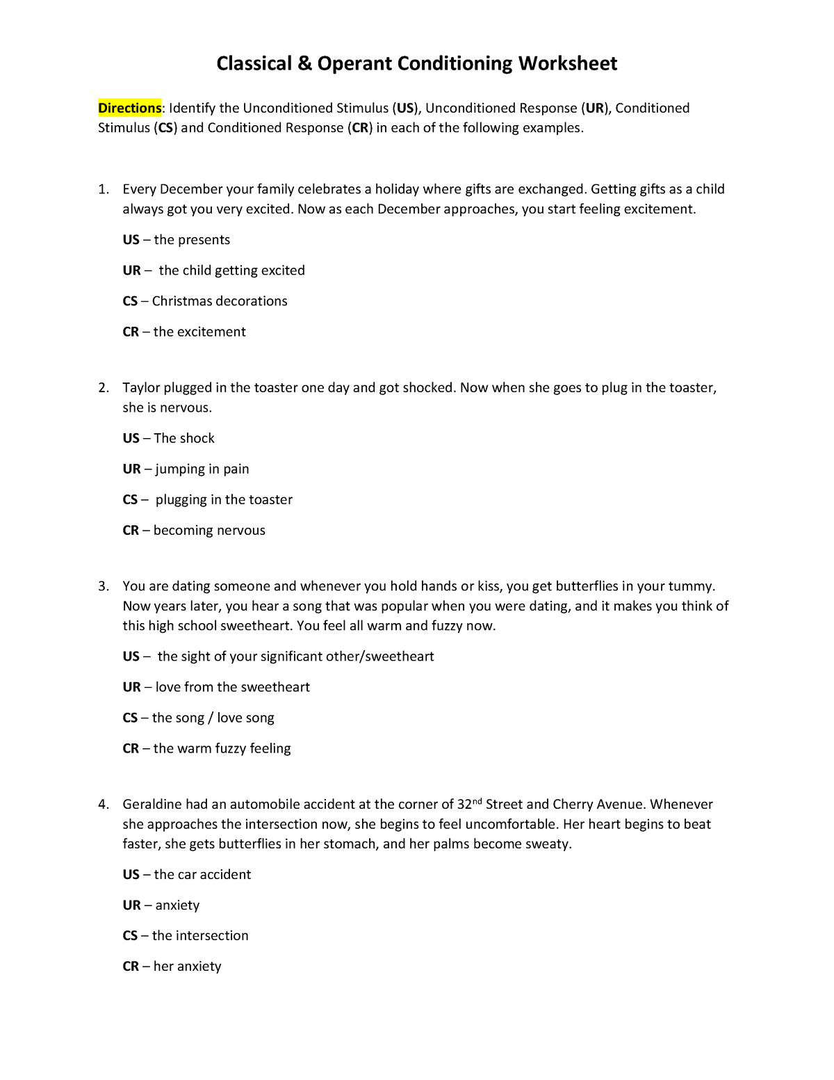 Classical and Operant Conditioning Worksheet 21 22 Classical