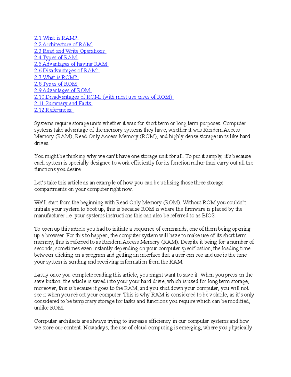 RAM and Rom Lecture notes 12 2 What is RAM? 2 Architecture of RAM