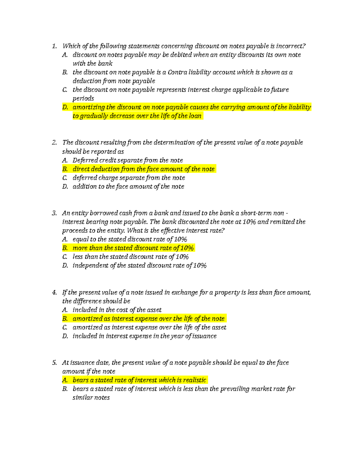 7TH EXAM Answer KEY 15 - Which of the following statements concerning ...