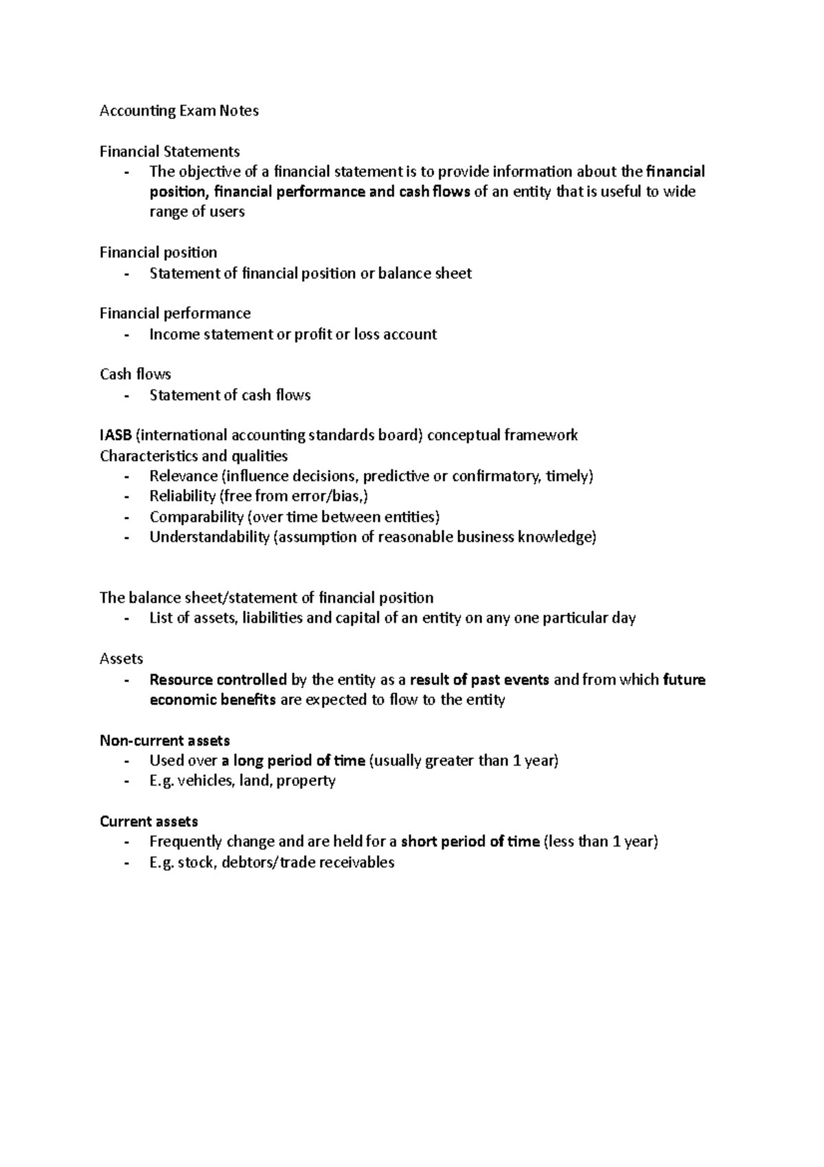 Accounting Exam Notes - Accounting Exam Notes Financial Statements ...