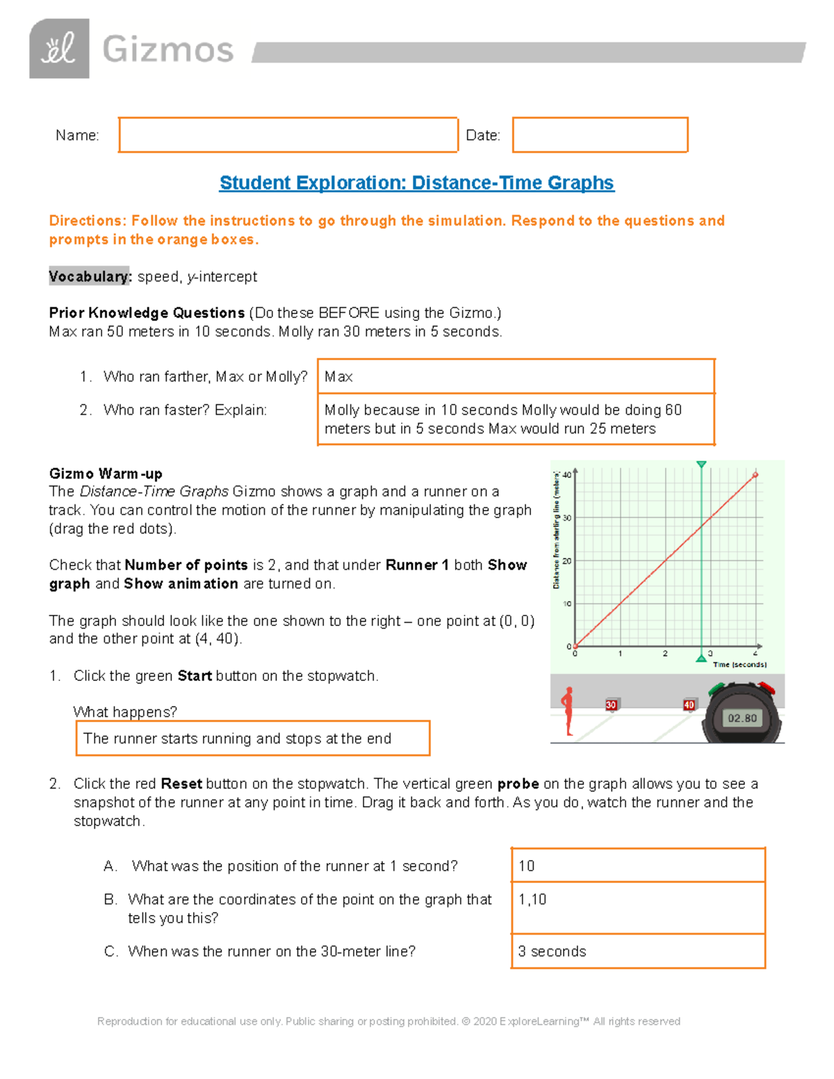 Distance-Time Gizmo - Name: Date: Student Exploration: Distance-Time ...