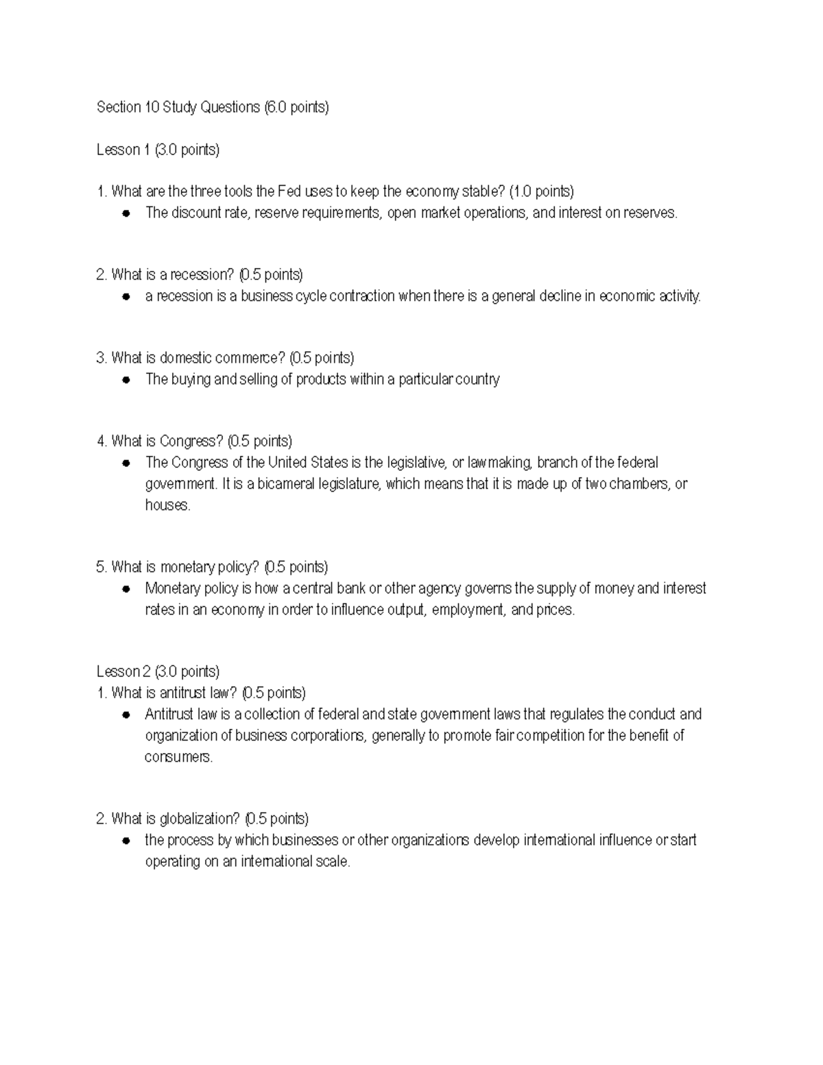 Studyq 10APruitt Section 10 Study Questions (6 points) Lesson 1 (3