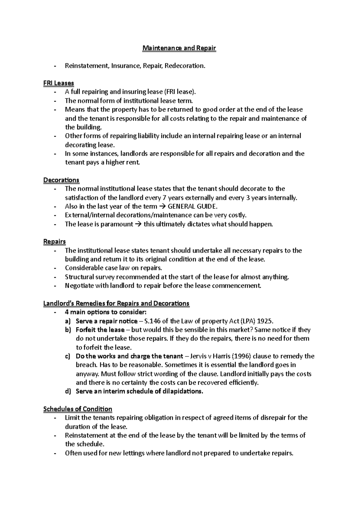 Maintenance and Repair - FRI Leases - A full repairing and insuring ...